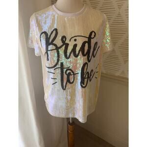 Women’s Small White Iridescent Sequin Bride to Be Wedding Shirt